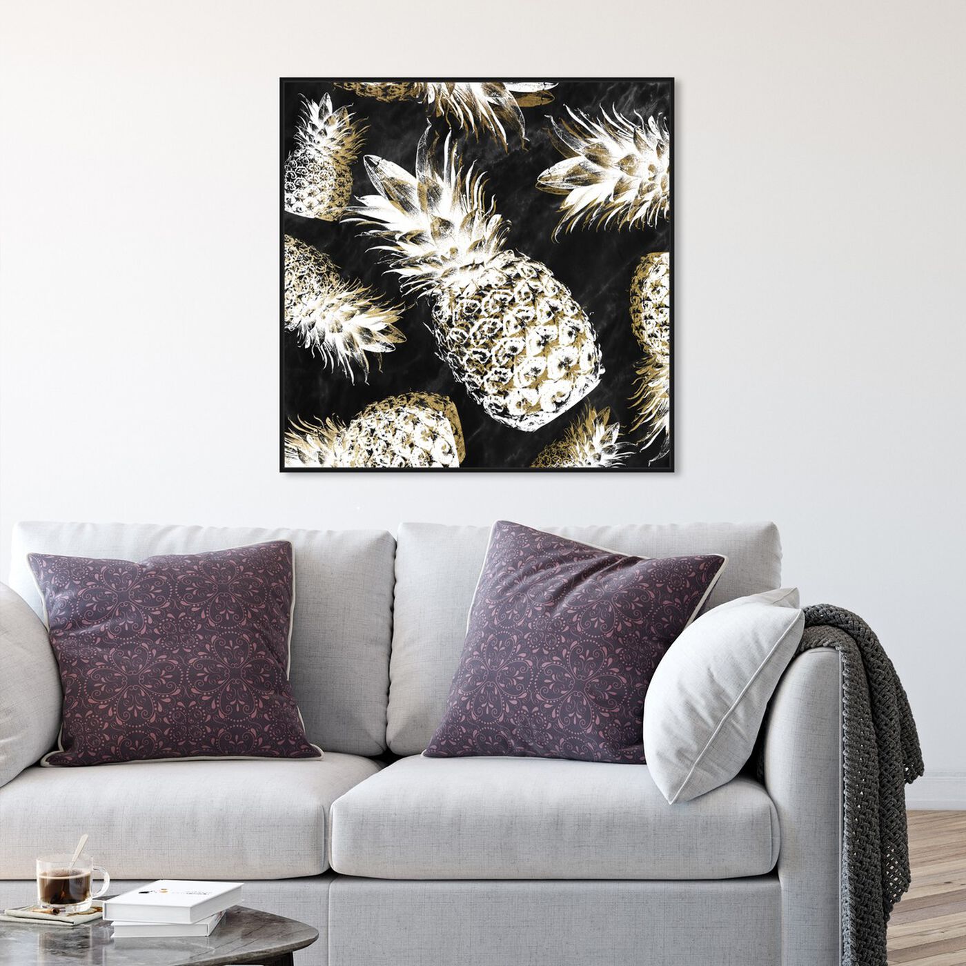 Hanging view of White Pineapples featuring food and cuisine and fruits art.