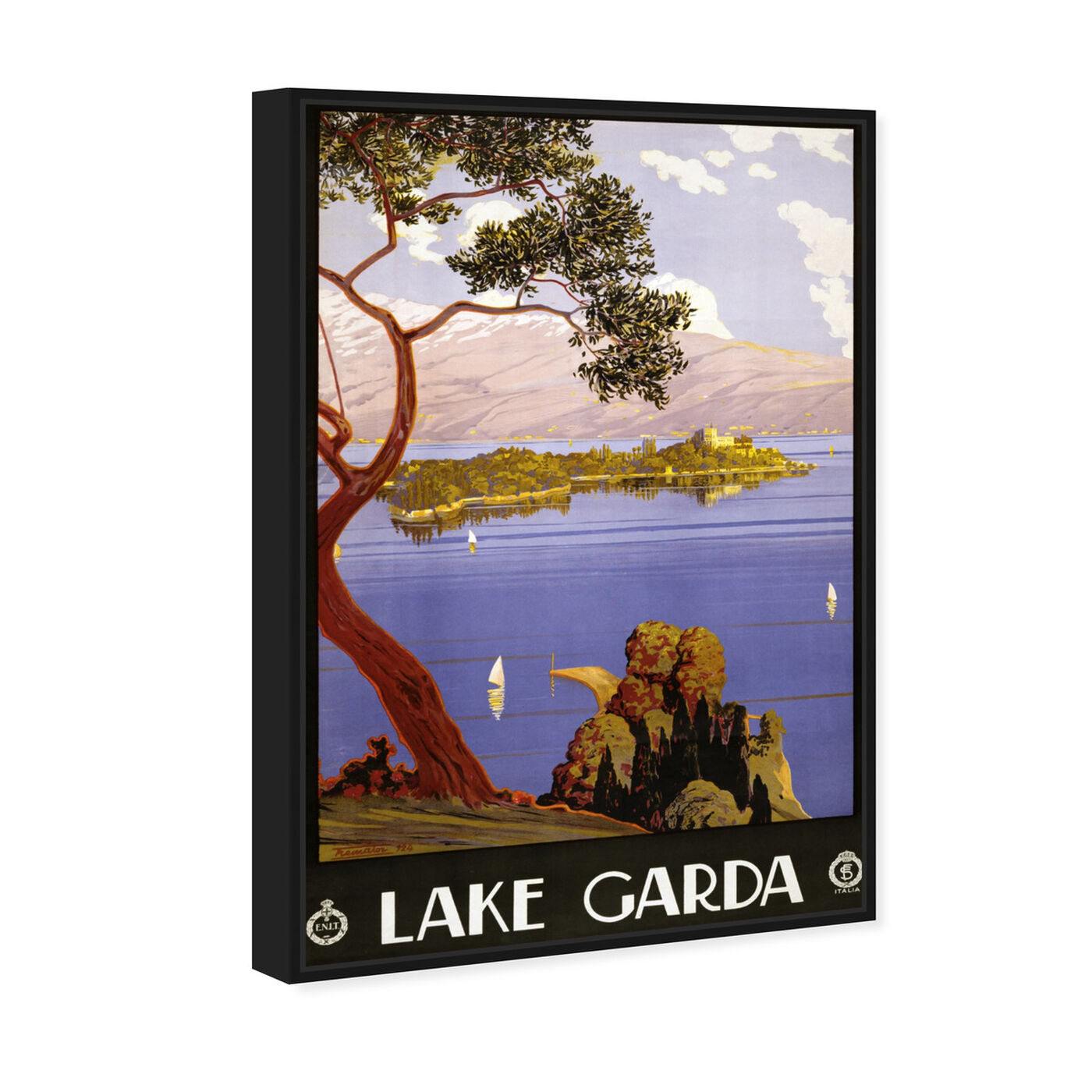 Angled view of Lake Garda featuring nature and landscape and nature art.