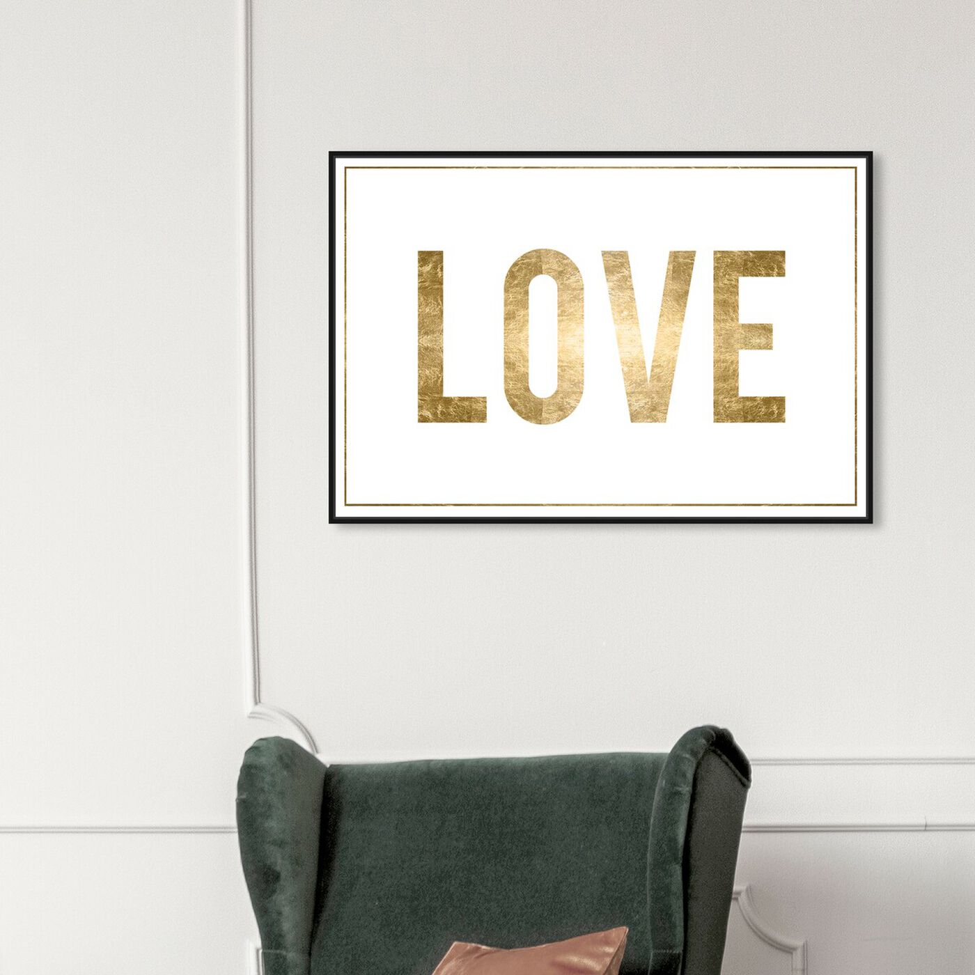 Hanging view of Love Gold Foil featuring typography and quotes and love quotes and sayings art.