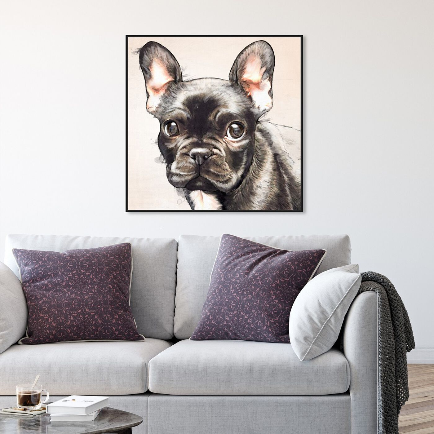 Hanging view of Frenchie Watercolor Black featuring animals and dogs and puppies art.