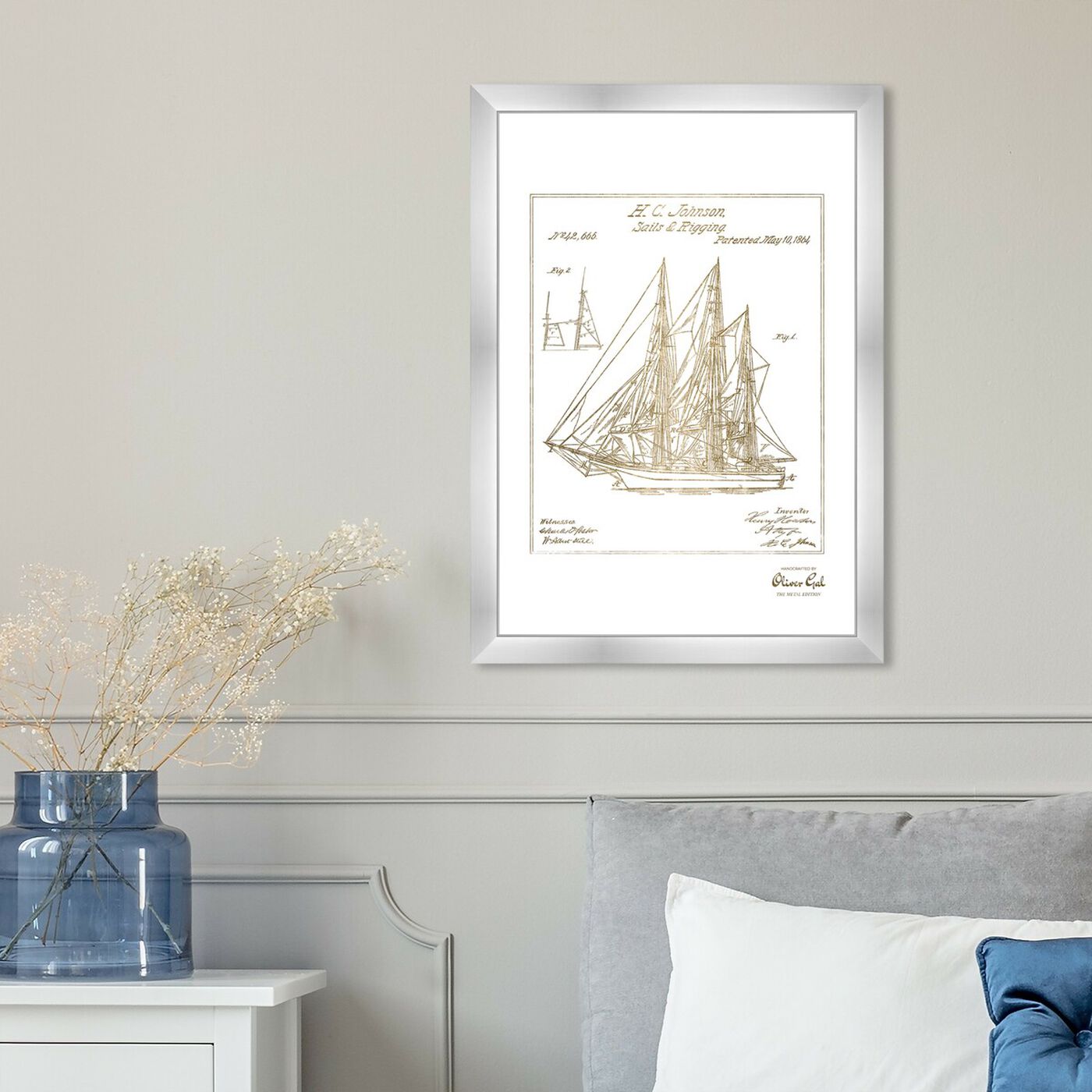 Hanging view of Sail and Rigging 1864 Gold featuring nautical and coastal and nautical watercrafts art.