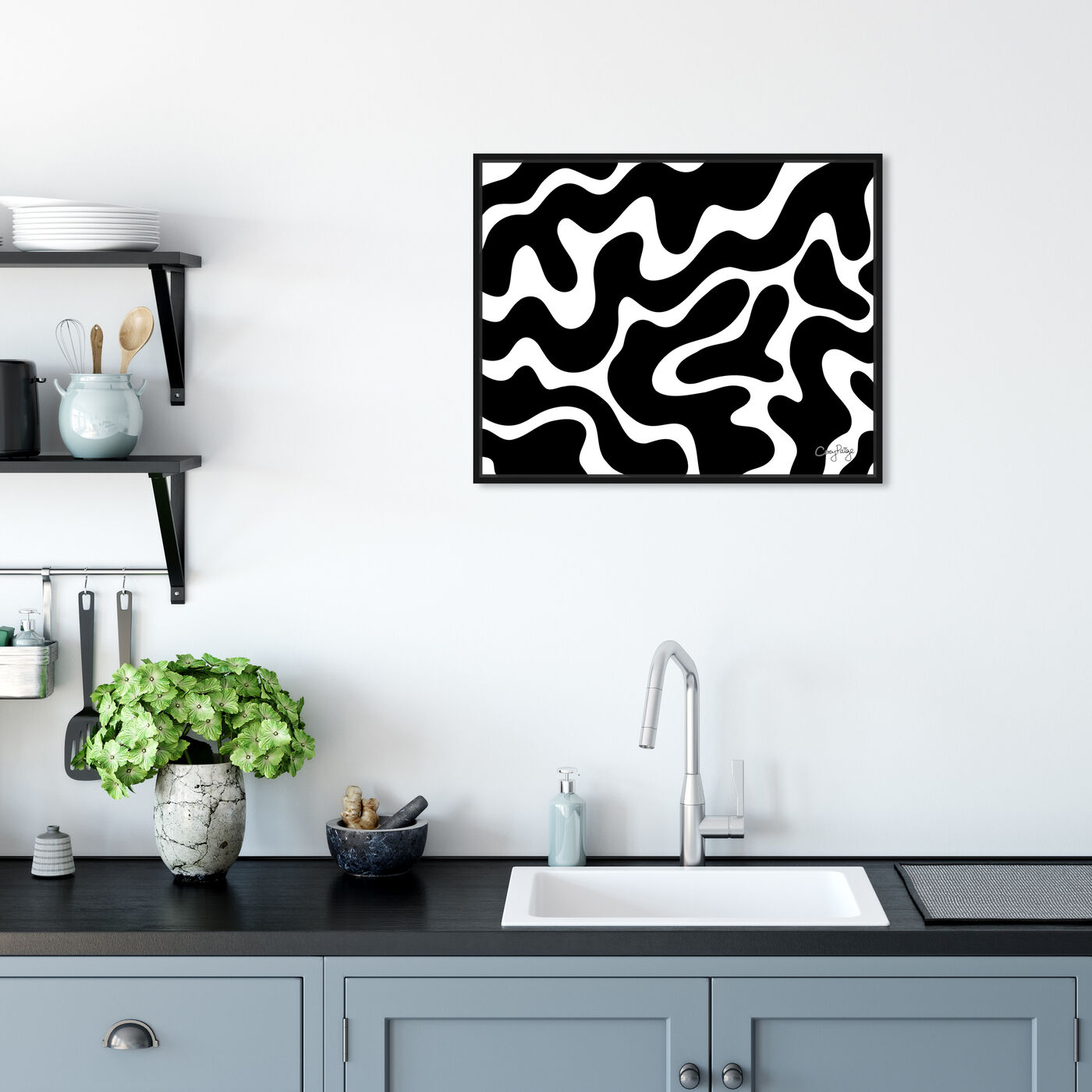 Hanging view of Corey Paige - Black & White Abstract featuring abstract and shapes art.