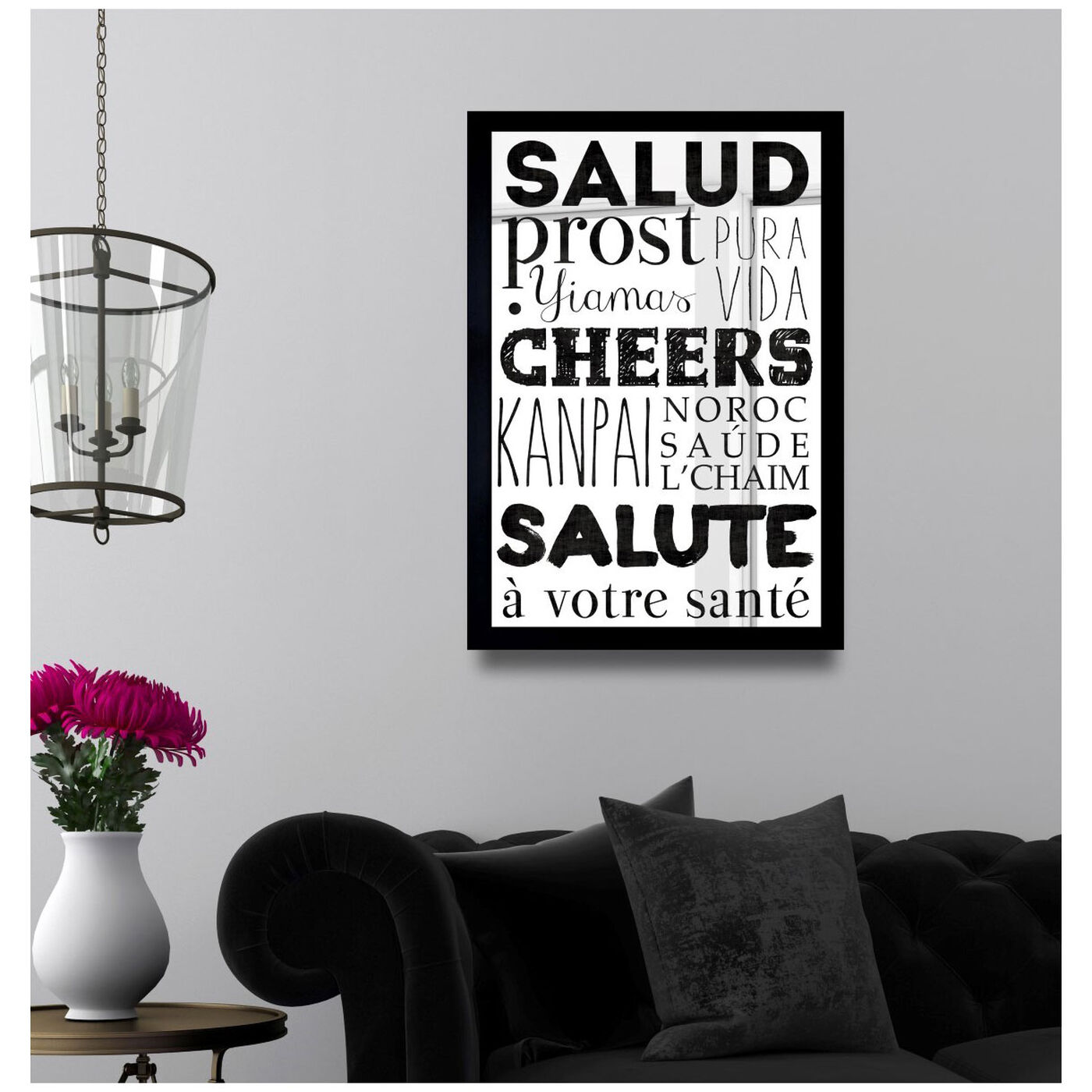 Hanging view of Cheers featuring typography and quotes and funny quotes and sayings art.