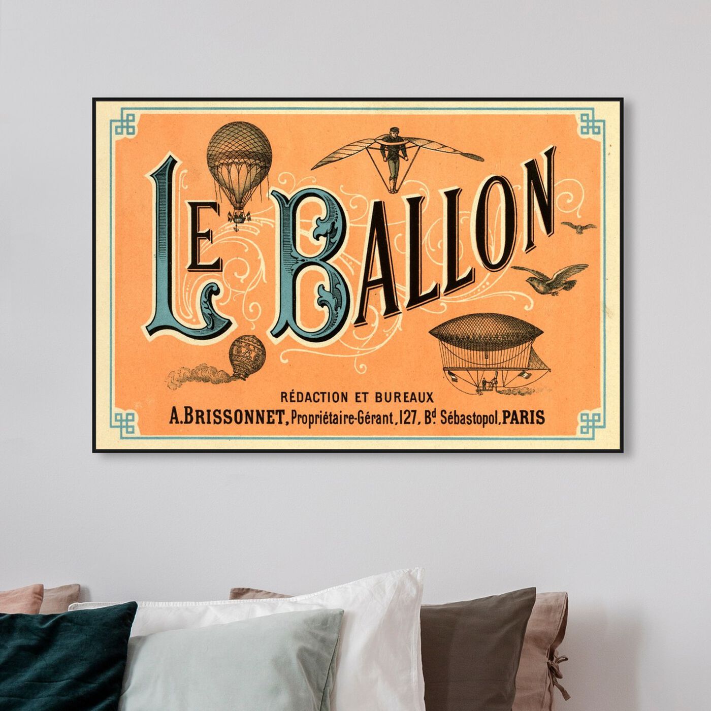 Hanging view of Le Balloon 1883 featuring transportation and air transportation art.
