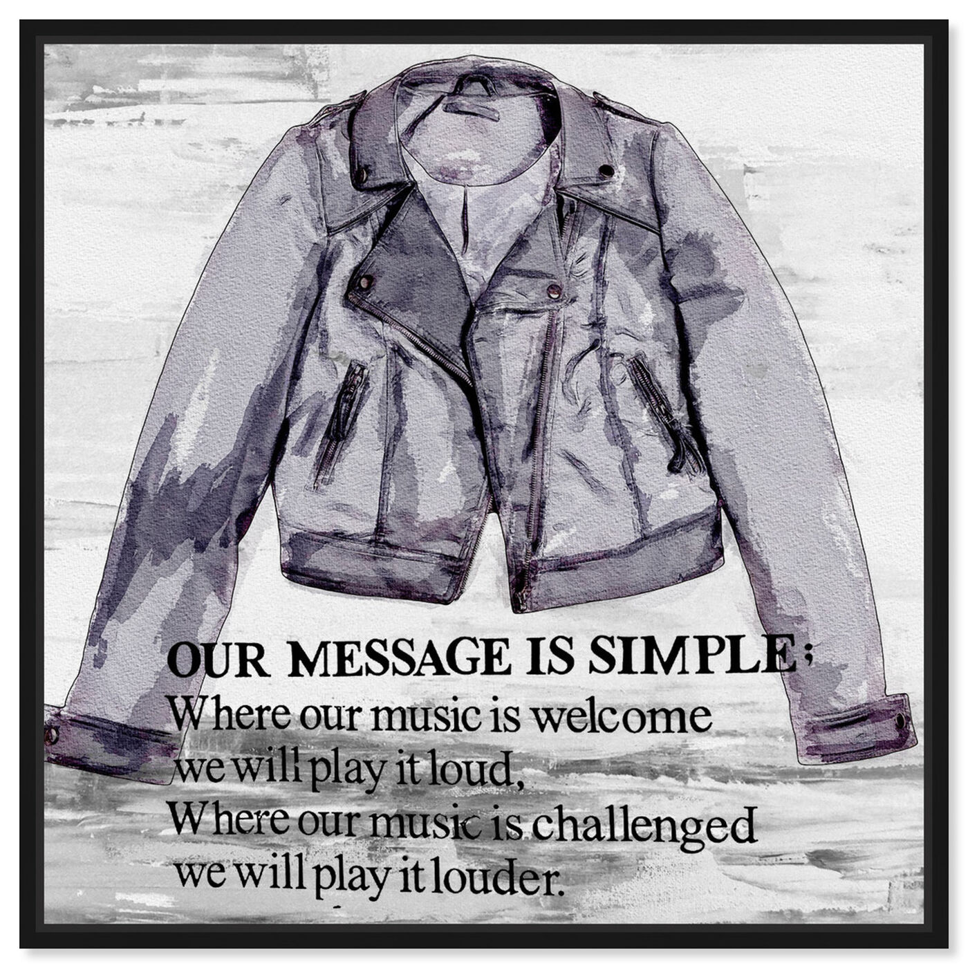 Front view of Leather Jacket featuring music and dance and dj art.