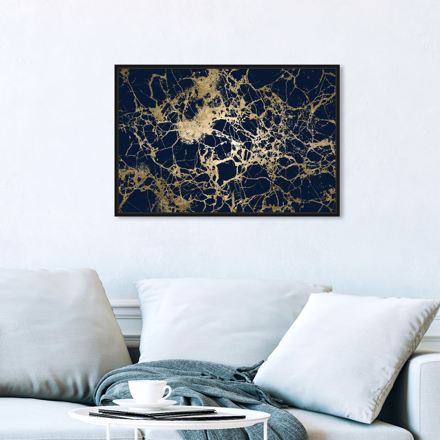 Hanging view of Calimas Indigo featuring abstract and textures art.