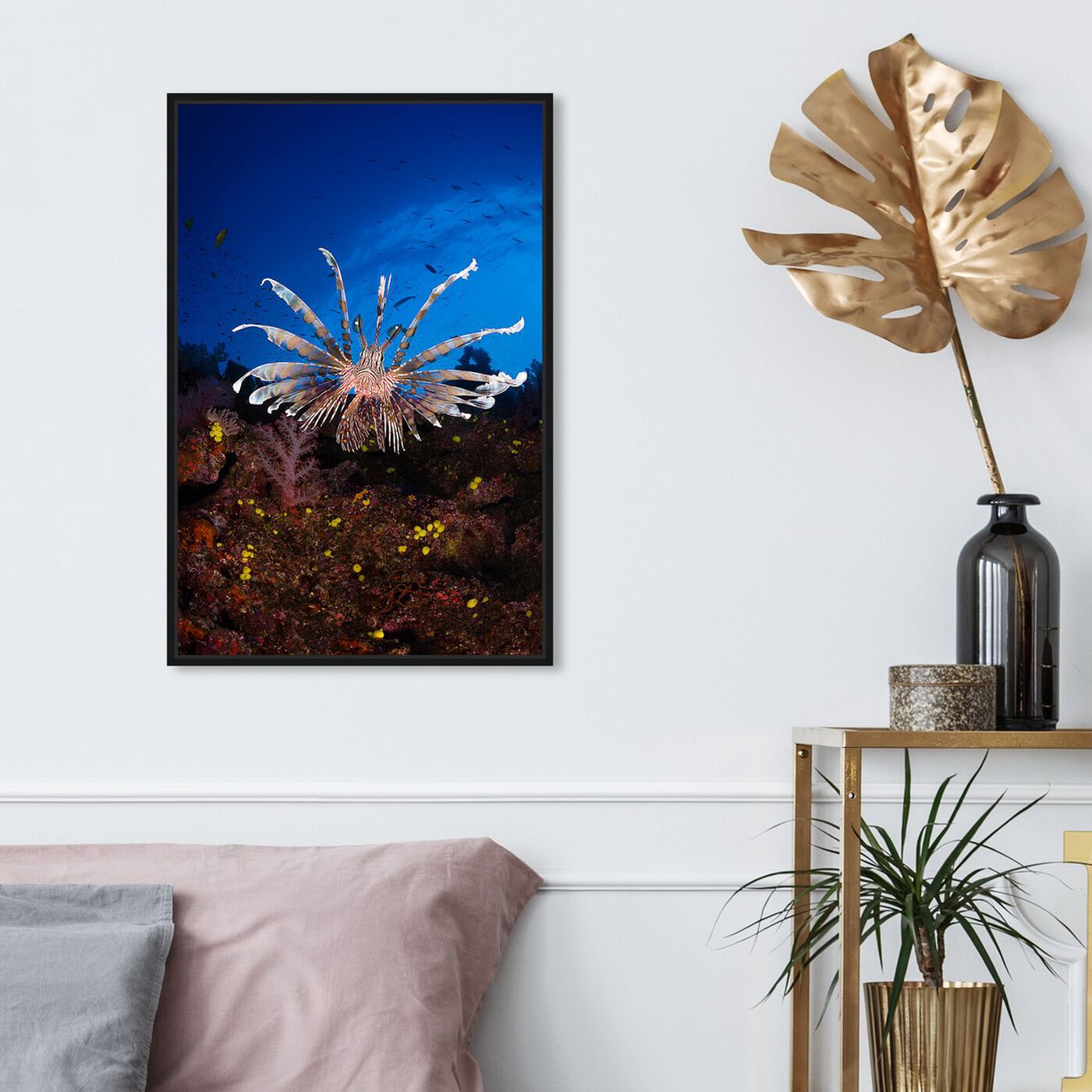 Hanging view of Lionfish by David Fleetham featuring nautical and coastal and marine life art.