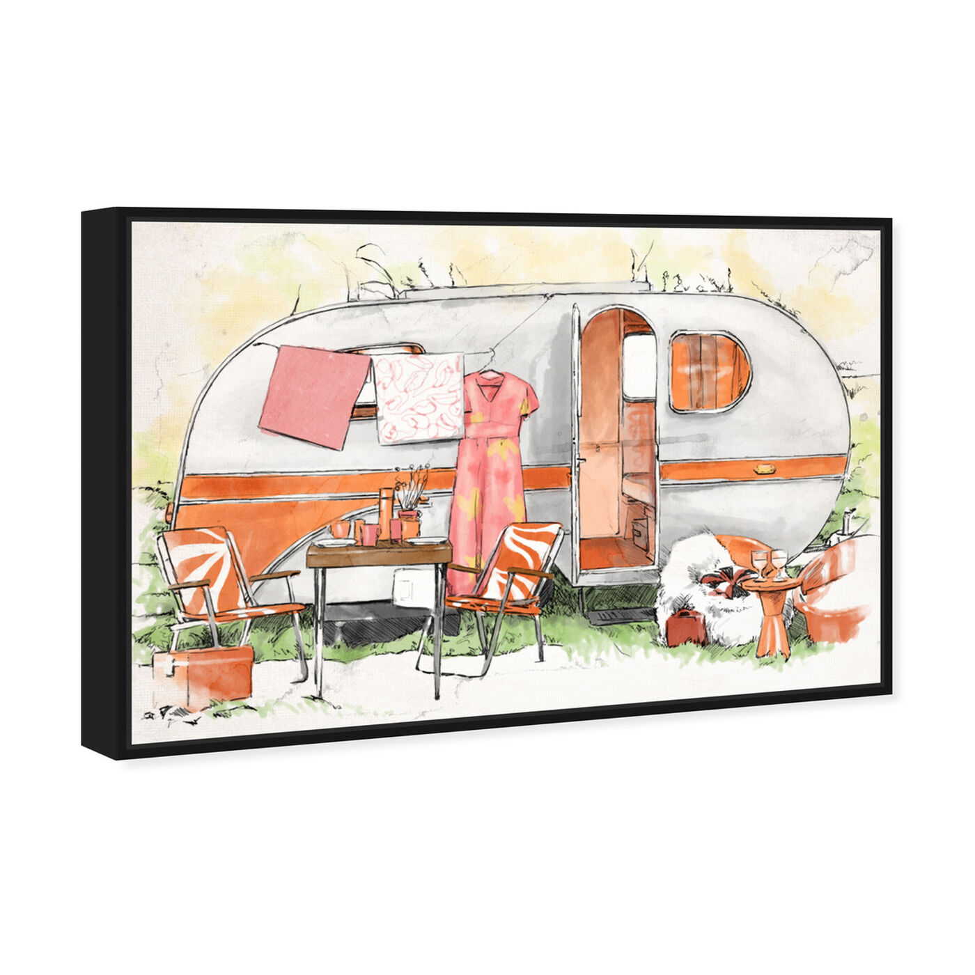 Angled view of Orange Camper featuring transportation and trucks and busses art.