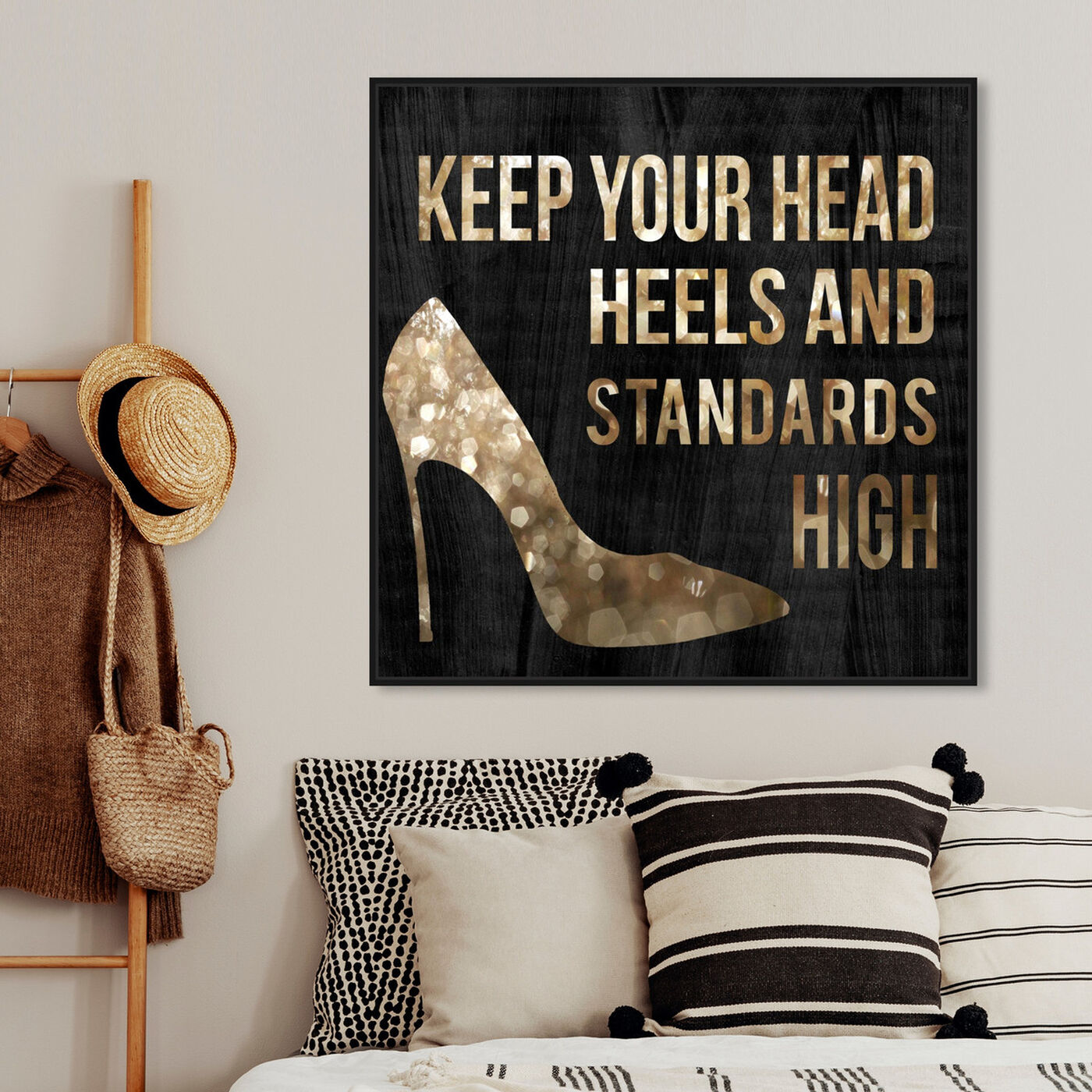 Hanging view of Head and Heels I featuring typography and quotes and fashion quotes and sayings art.