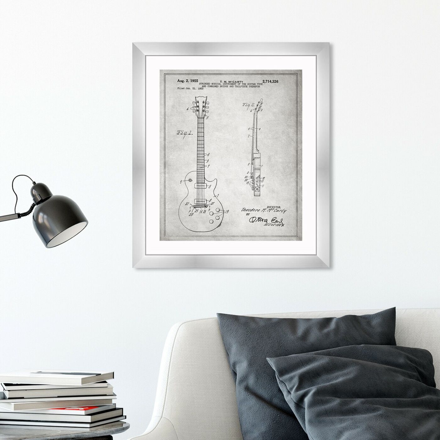 Hanging view of Gibson Les Paul Guitar, 1955 - Gray featuring music and dance and music instruments art.