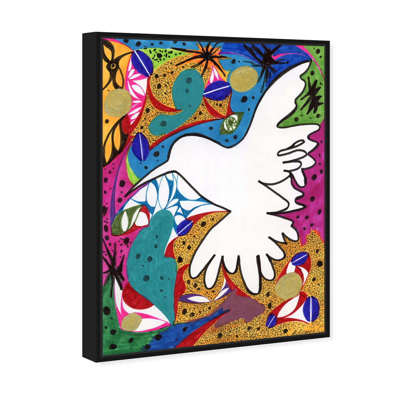 Angled view of Hummingbird of Peace featuring abstract and shapes art.