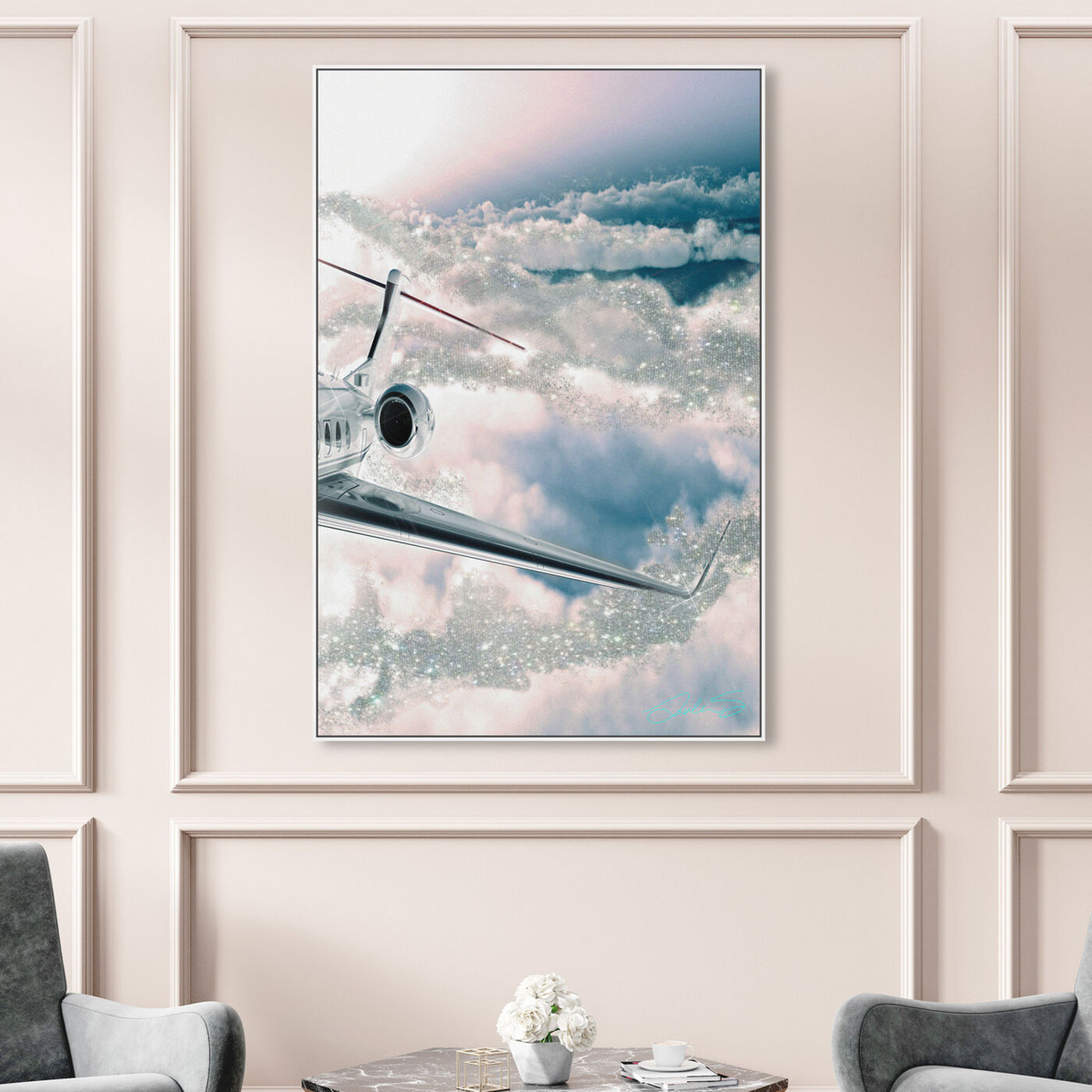 Hanging view of Taking the Jet Up featuring transportation and airplanes art.