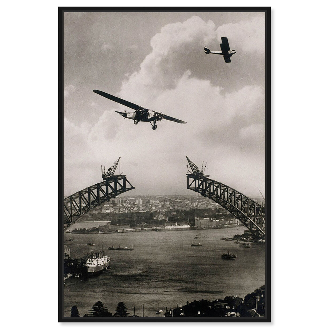 Front view of Sydney Harbour Bridge - The Art Cabinet featuring transportation and airplanes art.