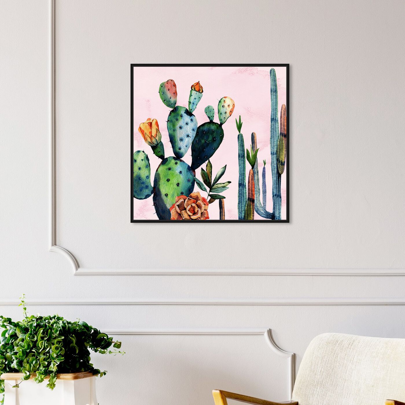 Hanging view of Watercolor Succulents featuring floral and botanical and botanicals art.
