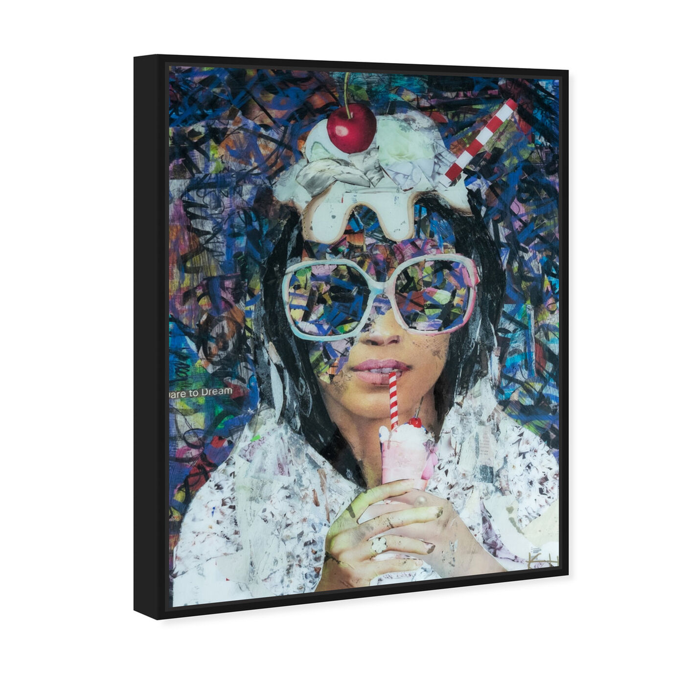Angled view of Milkshake Collage by Katy Hirschfeld featuring fashion and glam and portraits art.