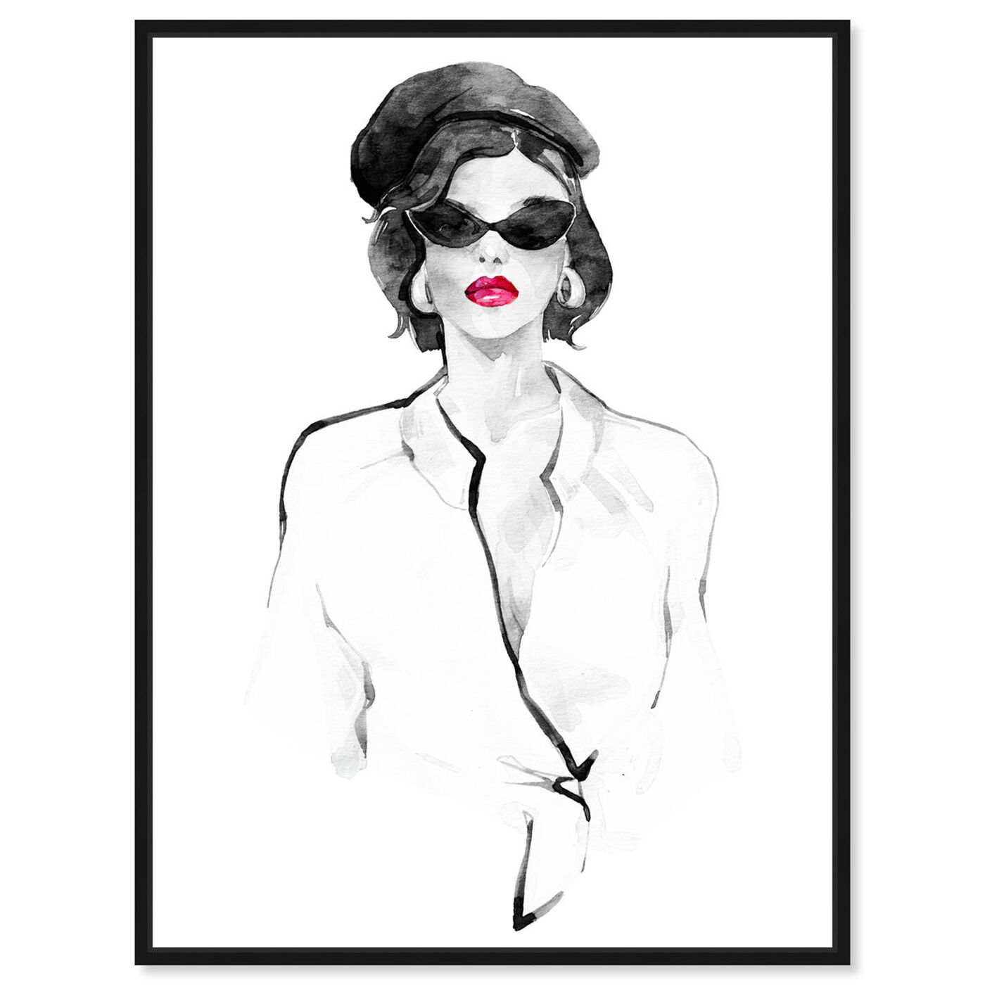 Front view of French Beret and Ready Mono featuring fashion and glam and lips art.