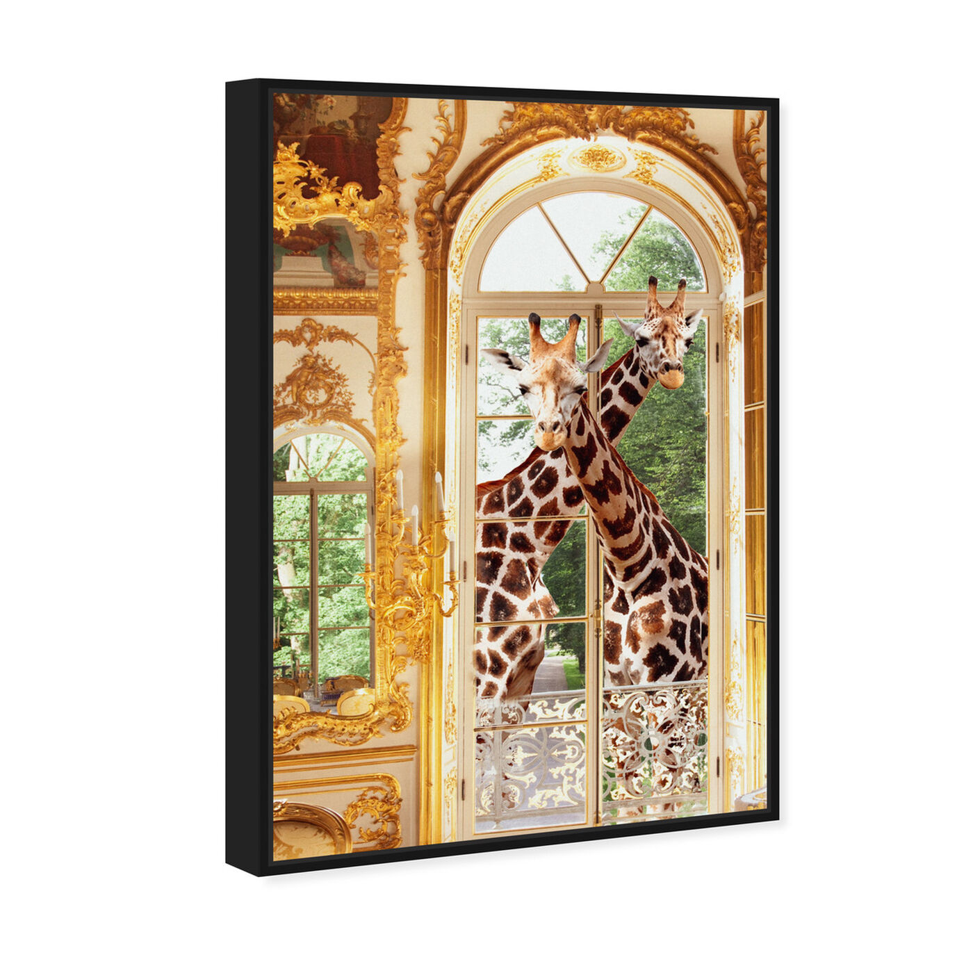 Angled view of Giraffes Joined For Breakfast featuring animals and zoo and wild animals art.