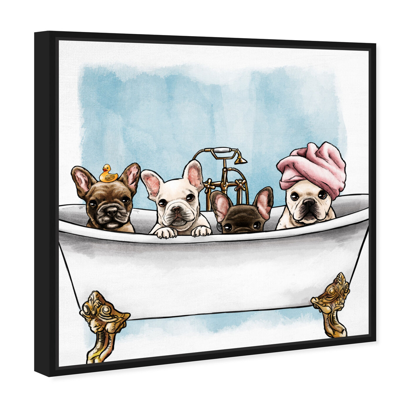 Angled view of Frenchies In The Tub featuring animals and dogs and puppies art.