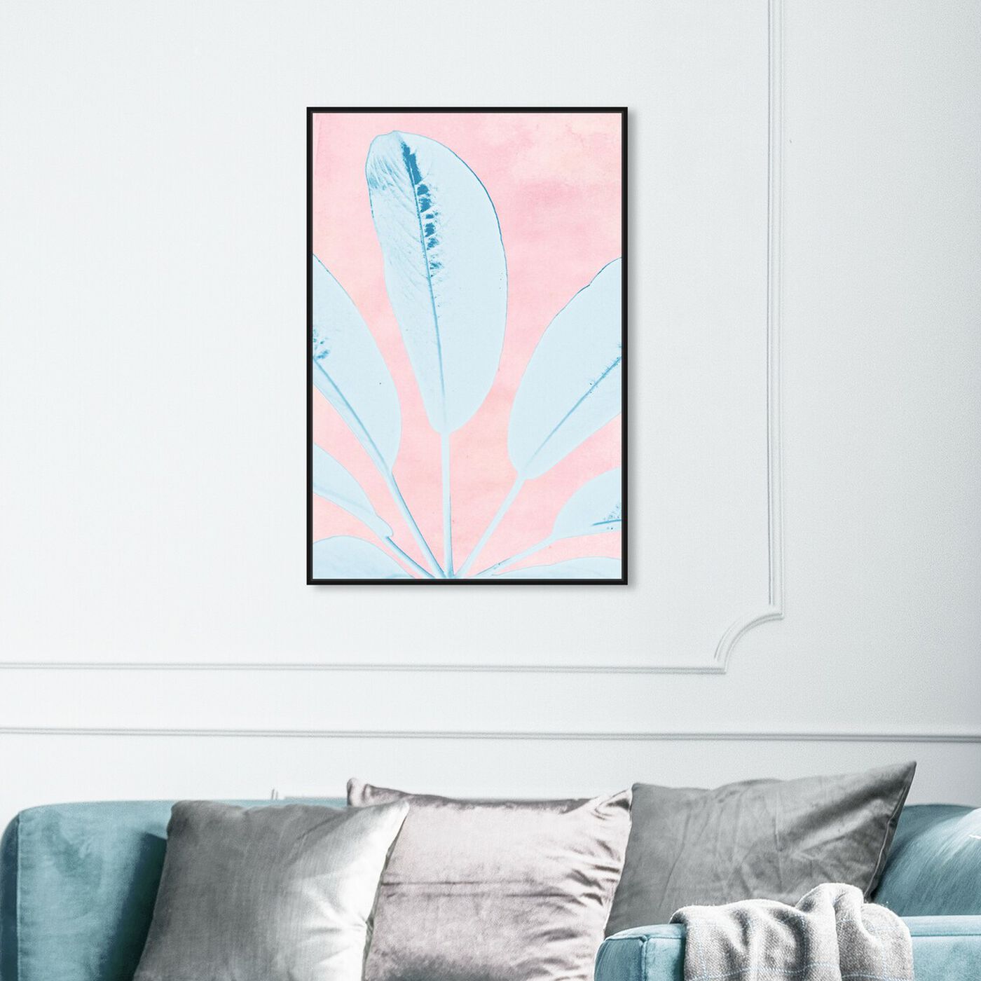 Hanging view of Long Leafy Blue I featuring floral and botanical and botanicals art.