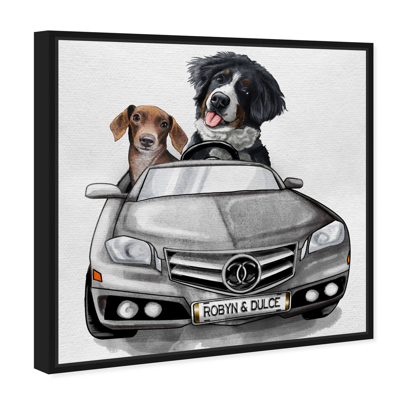 Angled view of Luxury Car Duo featuring fashion and glam and dogs and puppies art.