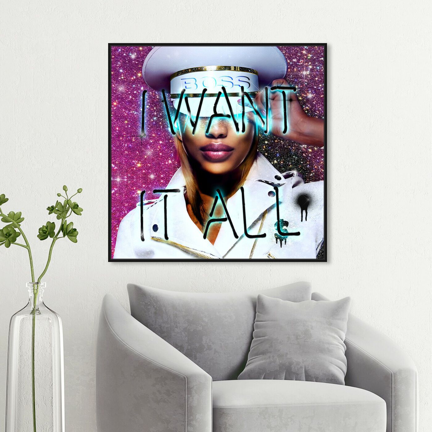 Hanging view of Want It All Queen featuring fashion and glam and portraits art.