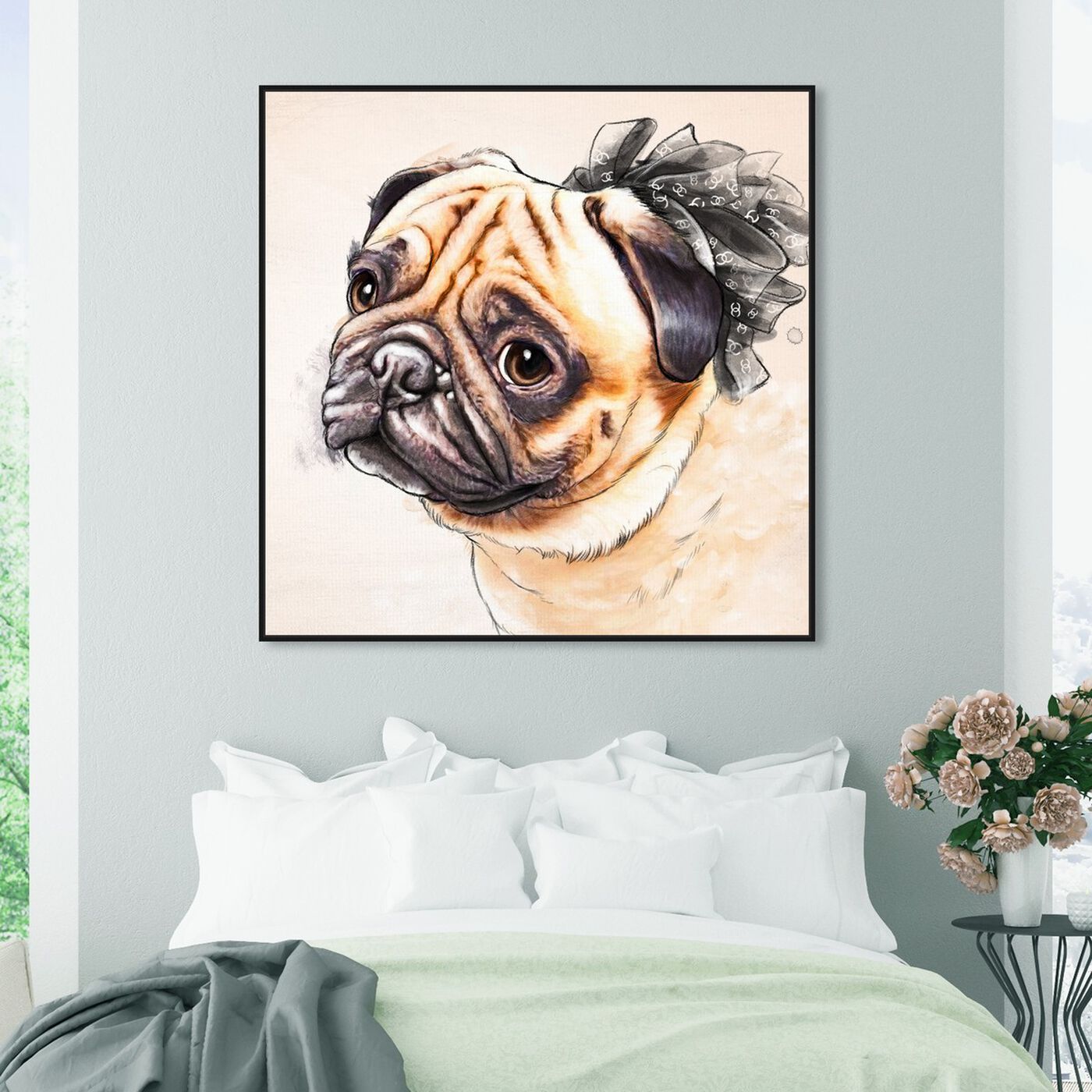 Hanging view of Watercolor Pug featuring animals and dogs and puppies art.