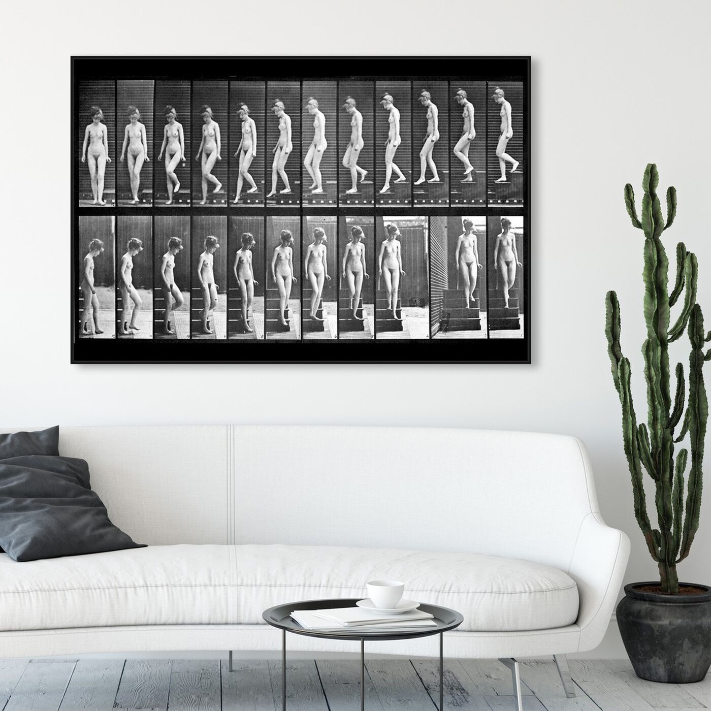 Hanging view of Muybridge's Woman Walking featuring classic and figurative and nudes art.