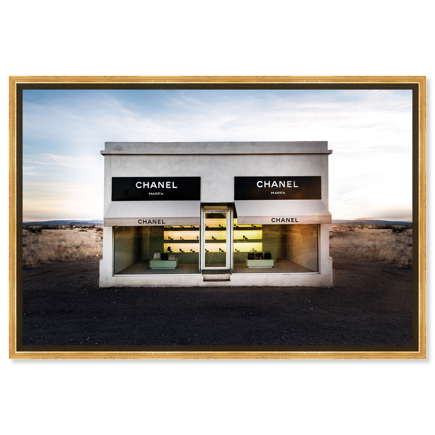 Front view of Store in Marfa featuring fashion and glam and road signs art.