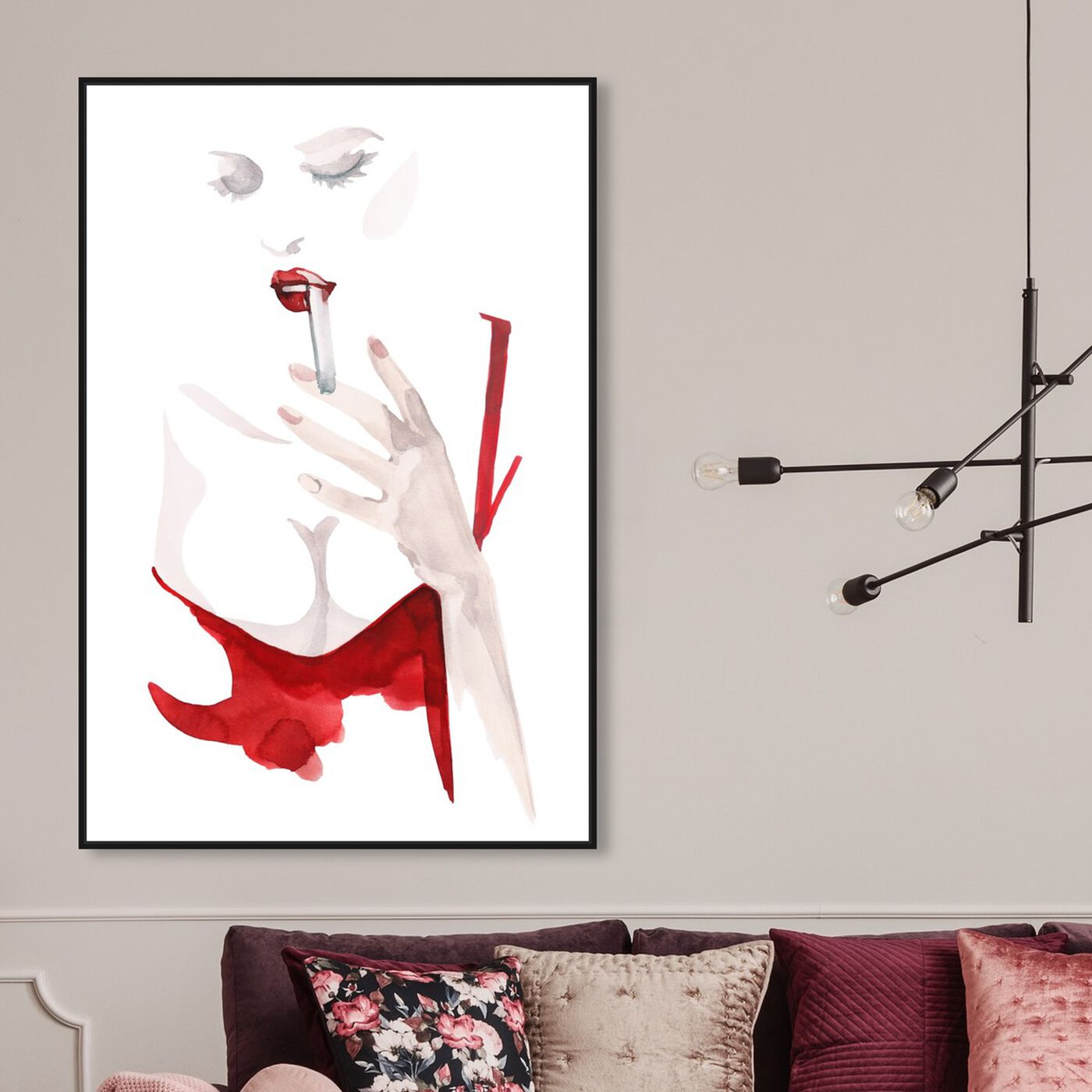 Hanging view of Cigarette Kiss II - Gill Bay featuring fashion and glam and portraits art.
