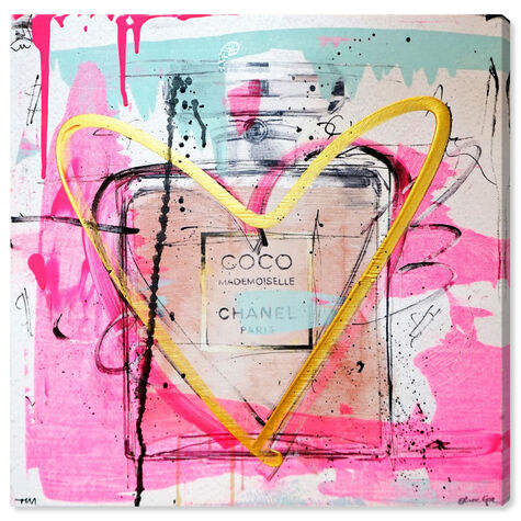 Amanda Greenwood Large Canvas Art Prints - Perfume Bottle, Dark Gold with Dark Grey & White Poppy ( Fashion > Hair & Beauty > Perfume Bottles art) 