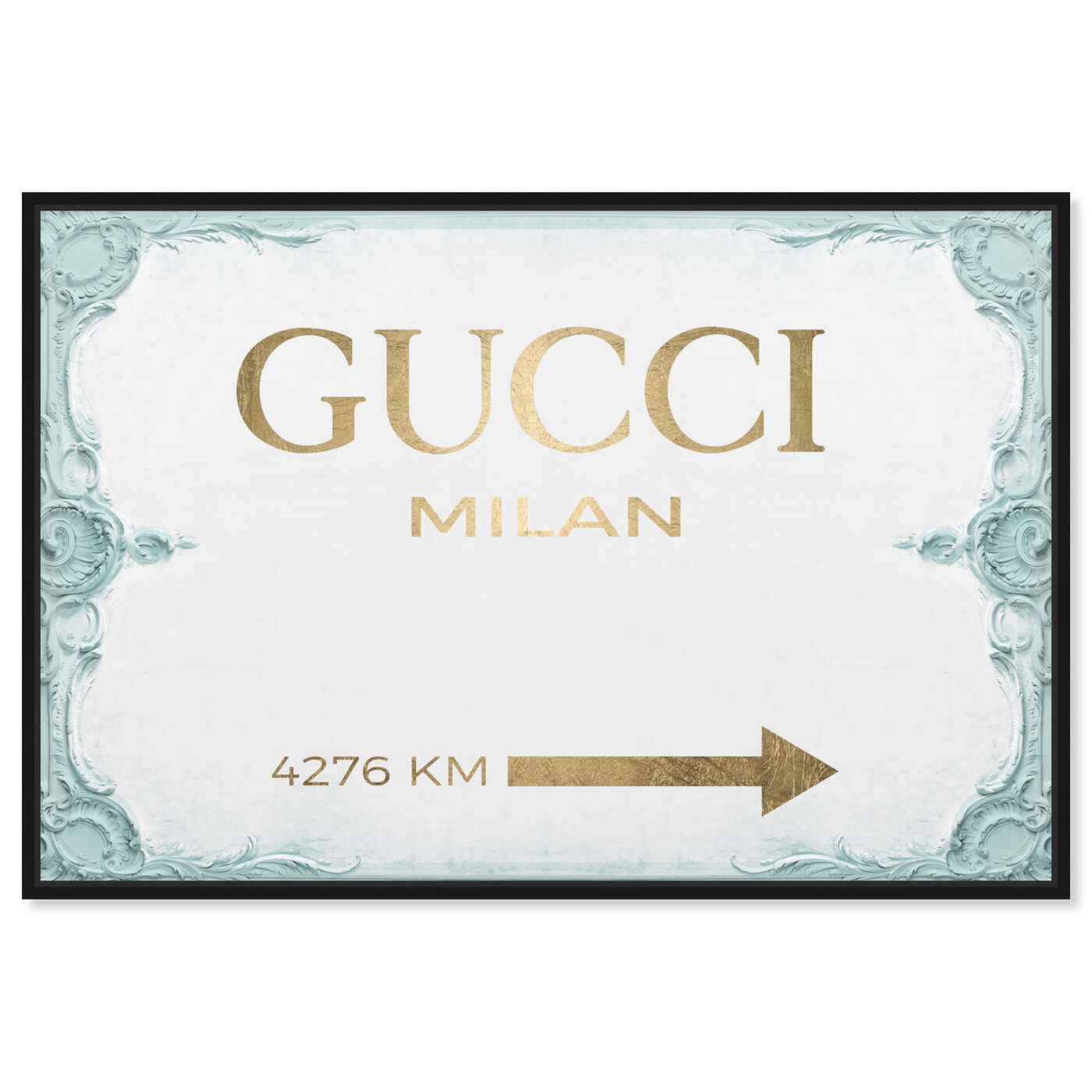 Front view of Milan Sign Aqua featuring fashion and glam and road signs art.