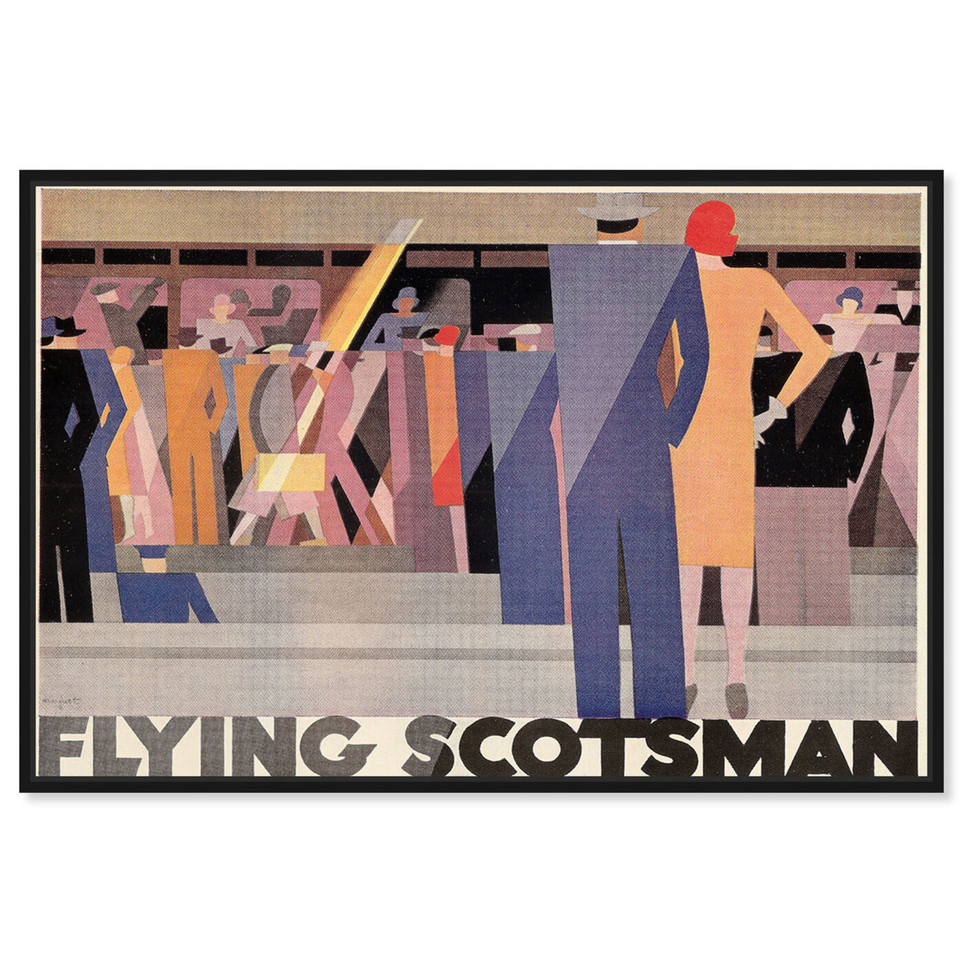 Front view of Flying Scotsman featuring advertising and posters art.