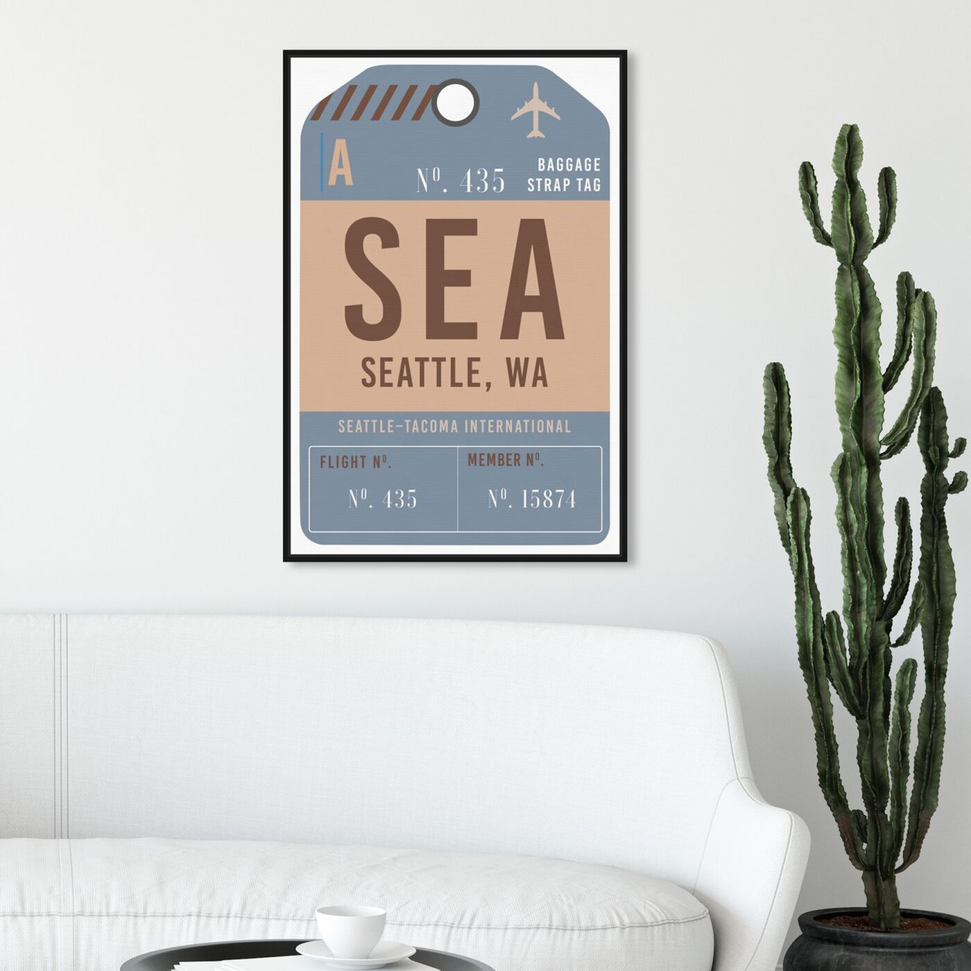 Hanging view of Seattle Luggage Tag featuring cities and skylines and united states cities art.