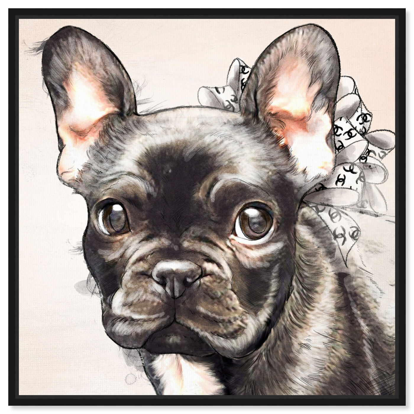 Front view of Frenchie Bow Watercolor Black featuring animals and dogs and puppies art.