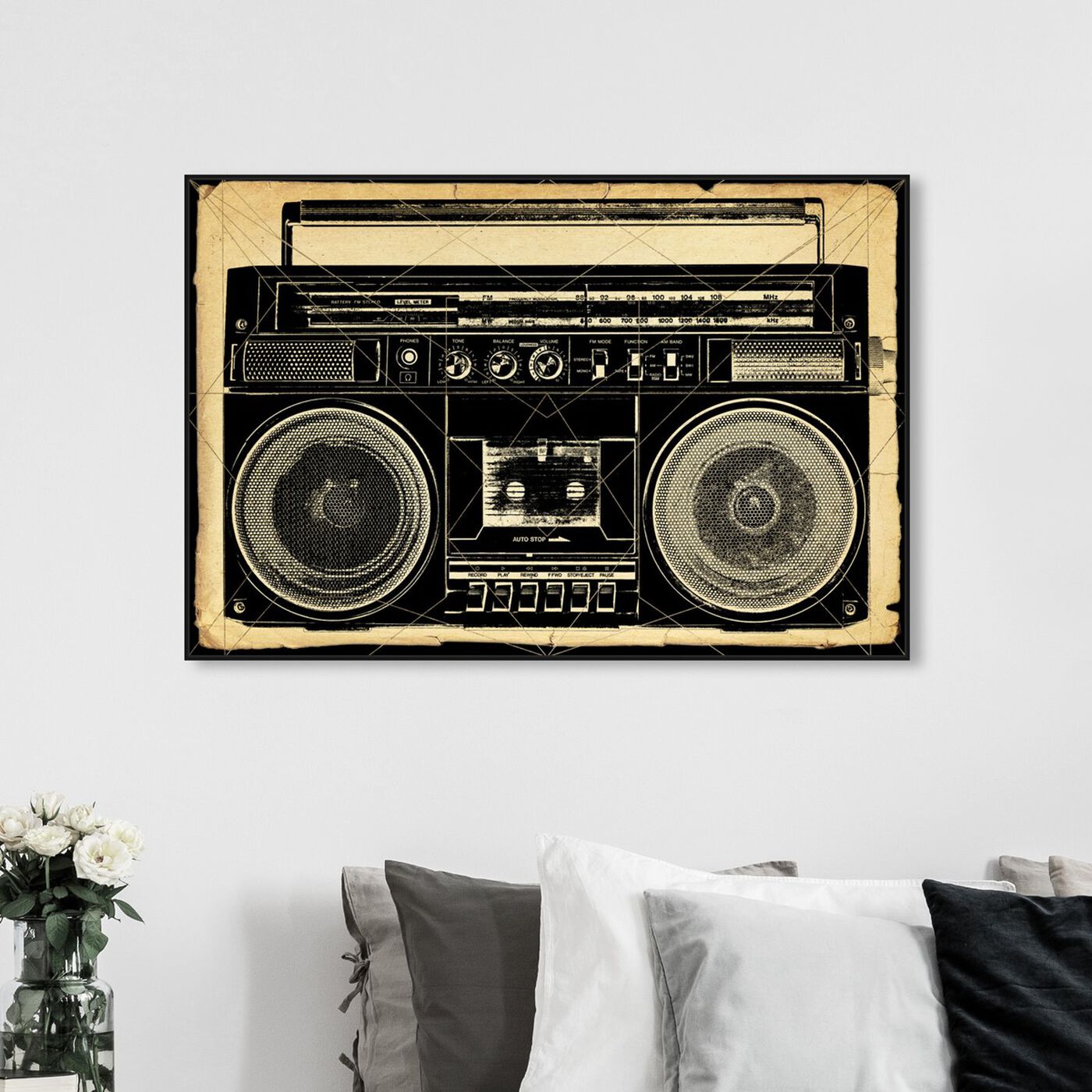 Hanging view of Ghetto Blaster Print featuring music and dance and dj art.