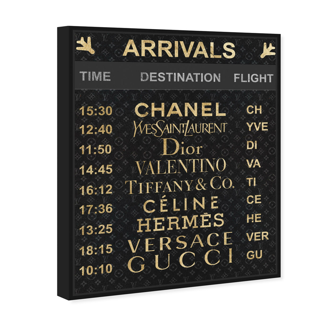 Angled view of Luxe Arrivals featuring fashion and glam and travel essentials art.