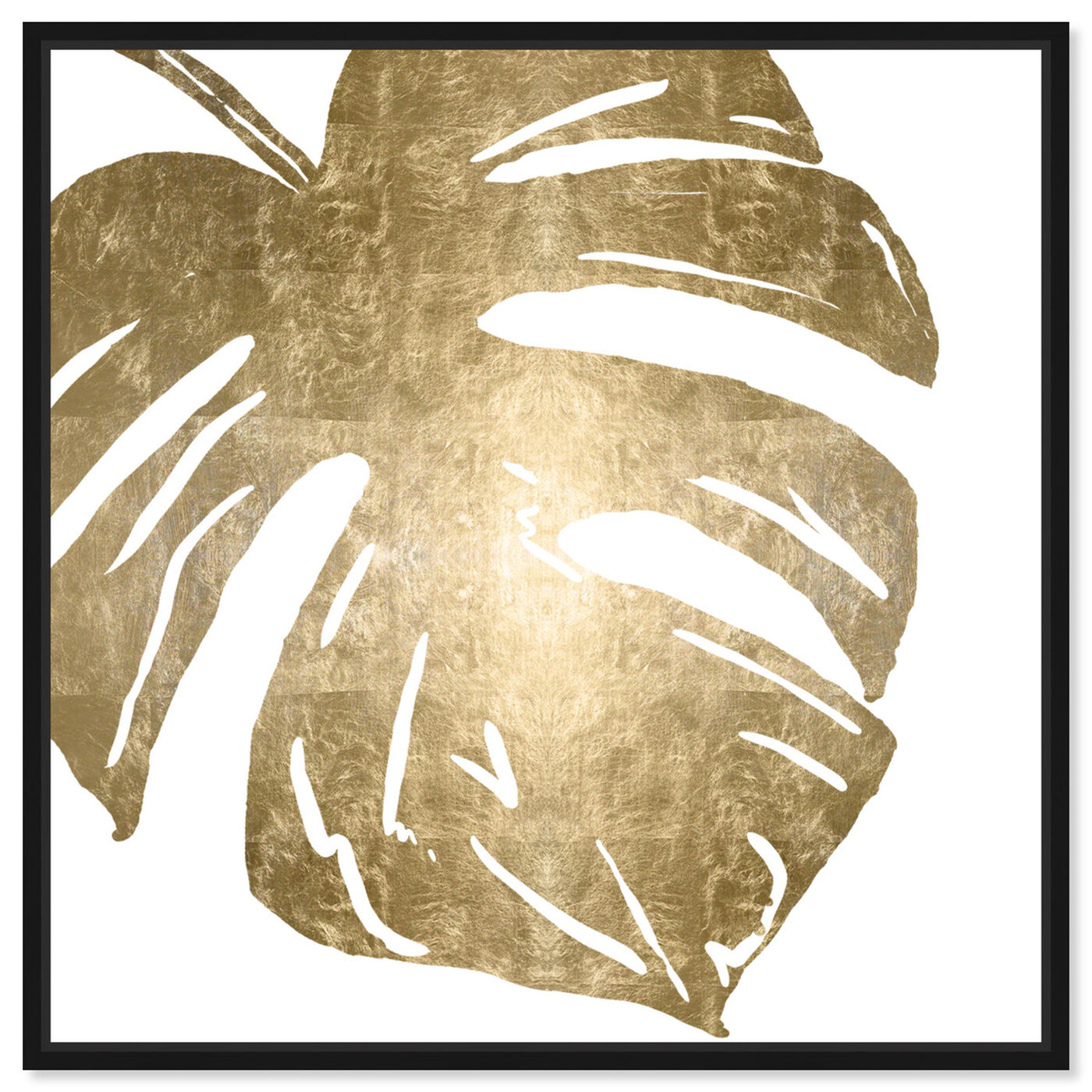 Front view of Tropical Leaves Square II Gold Metallic featuring floral and botanical and botanicals art.