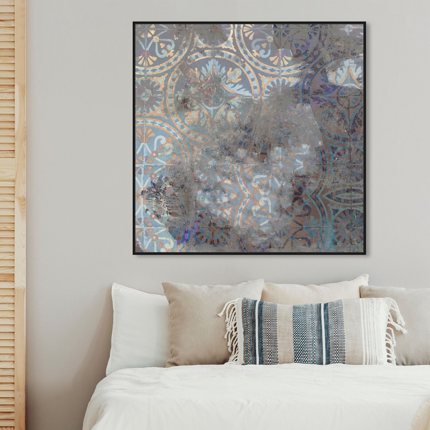Hanging view of Rusted Geometrica featuring abstract and patterns art.