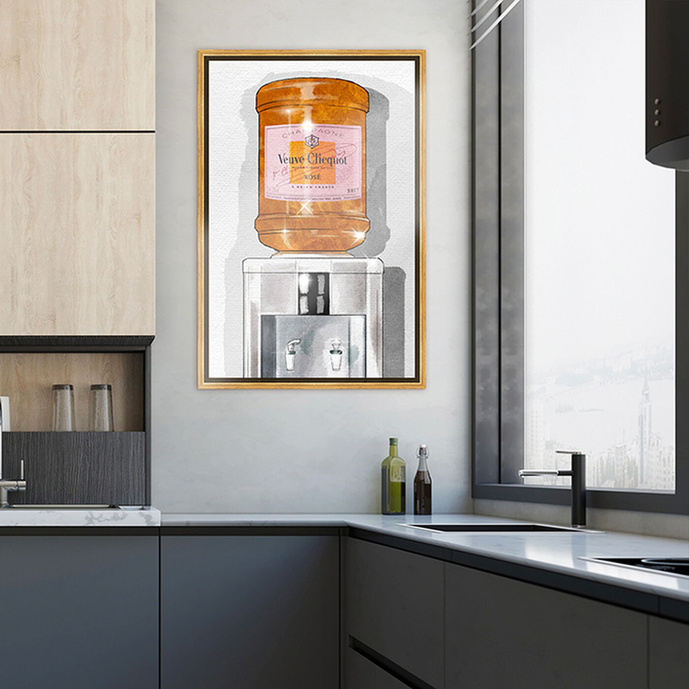Hanging view of Parisian Orange Champagne Watercooler featuring fashion and glam and lifestyle art.