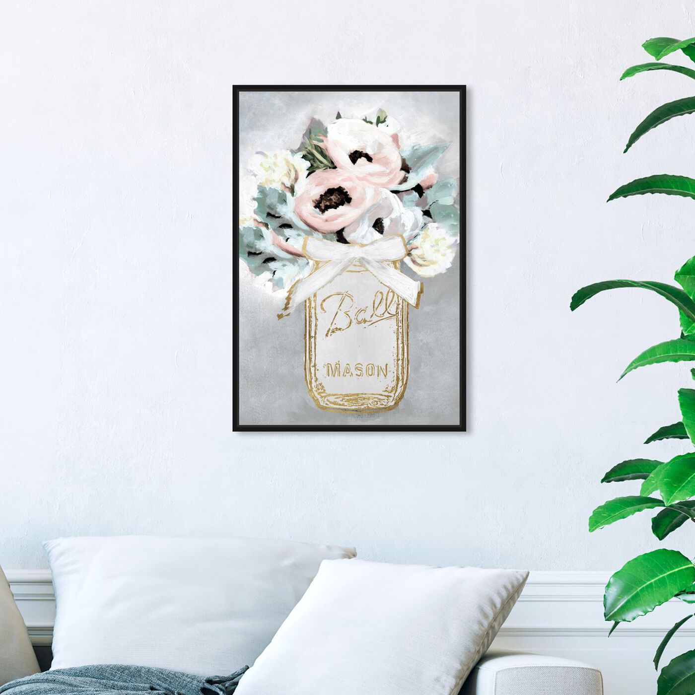 Hanging view of Mason Jar Mora featuring floral and botanical and florals art.