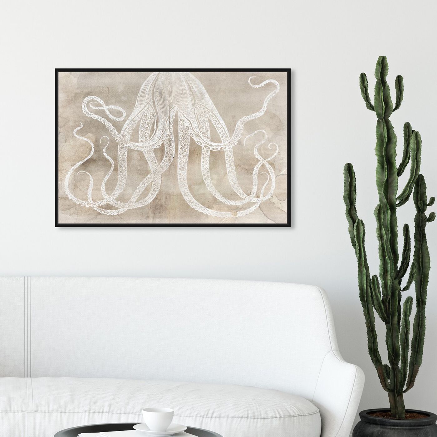 Hanging view of Octopus Paper featuring nautical and coastal and marine life art.