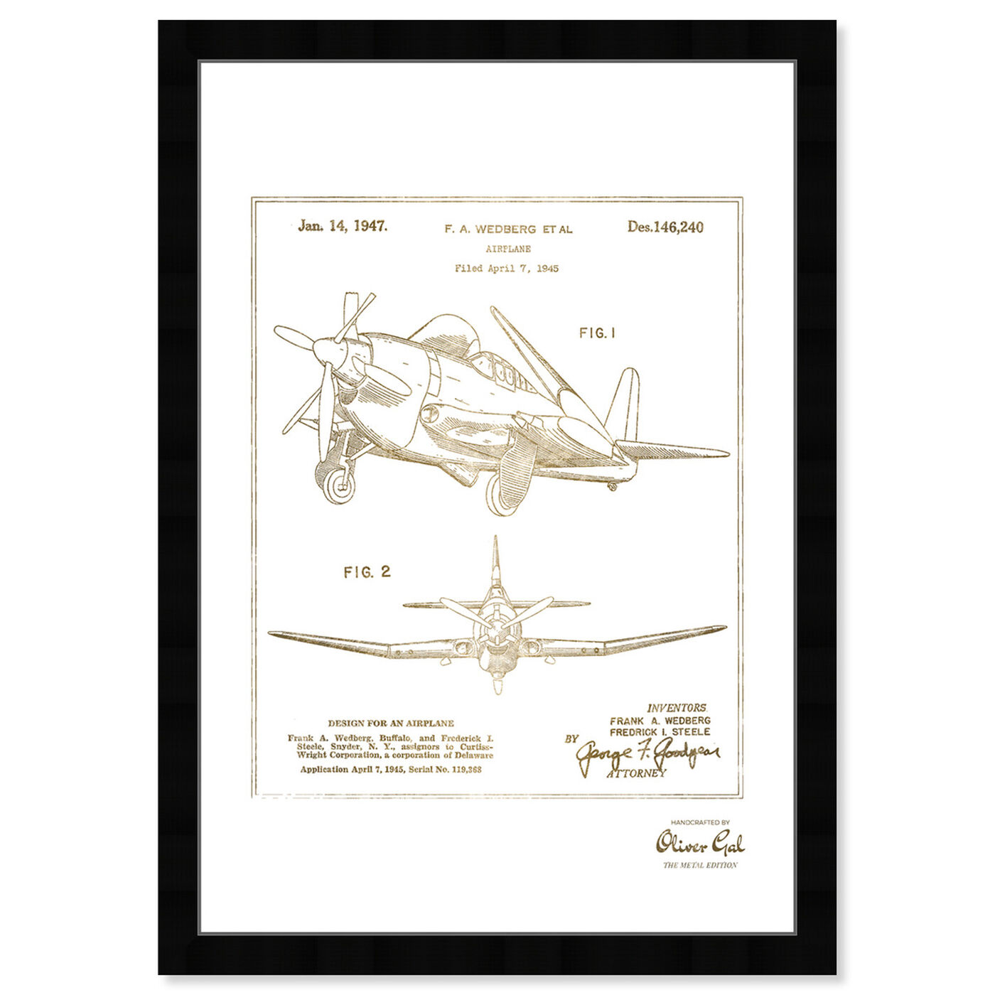 Front view of Airplane 1947 II Gold featuring transportation and airplanes art.