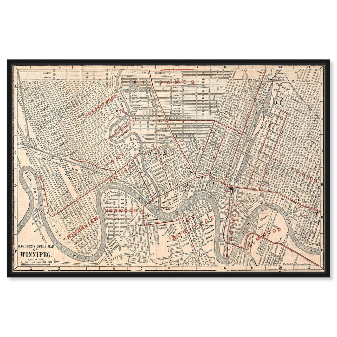 Front view of Winnipeg Street Map 1911 featuring cities and skylines and north american cities art.