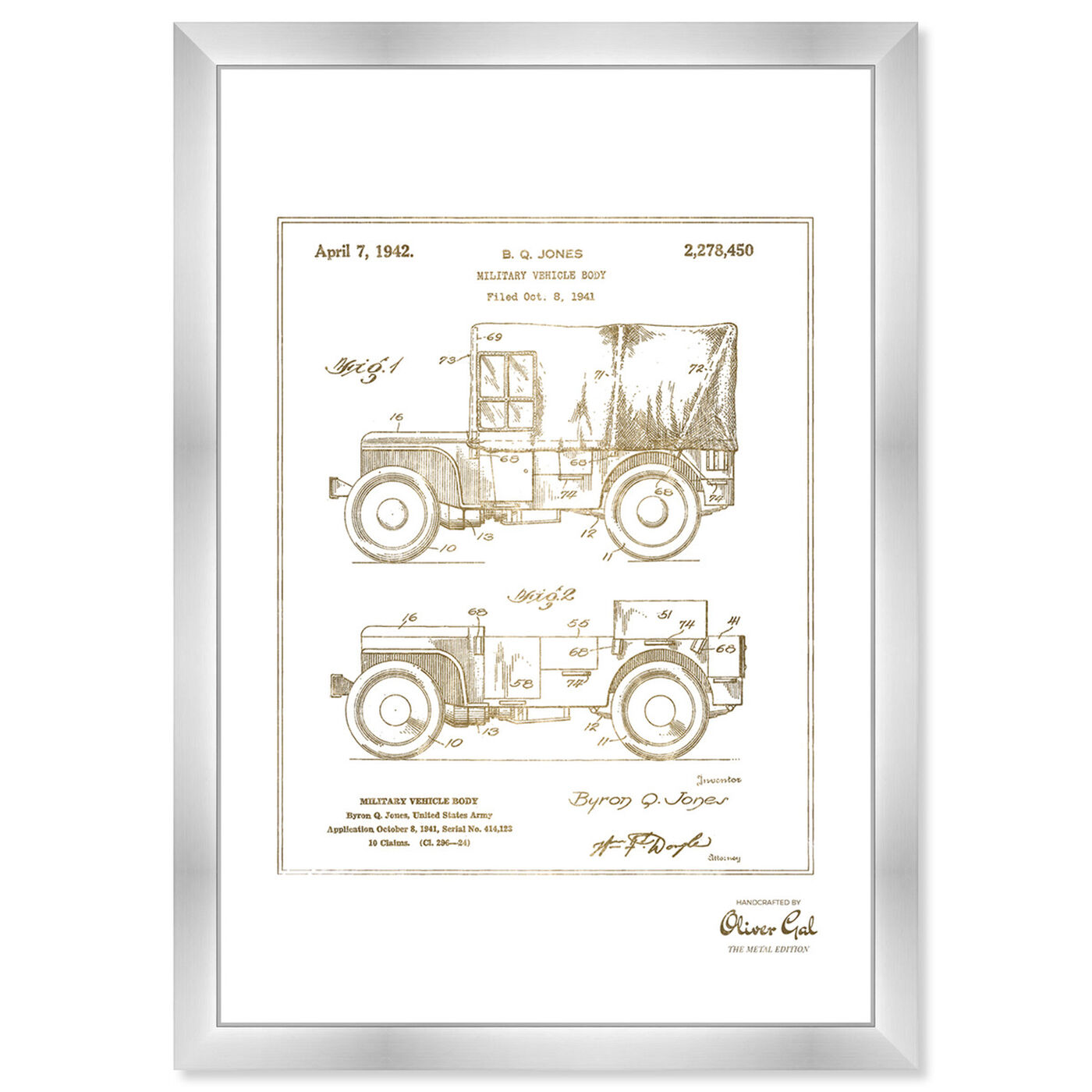 Front view of Jeep Willys 1942 II Gold featuring transportation and automobiles art.