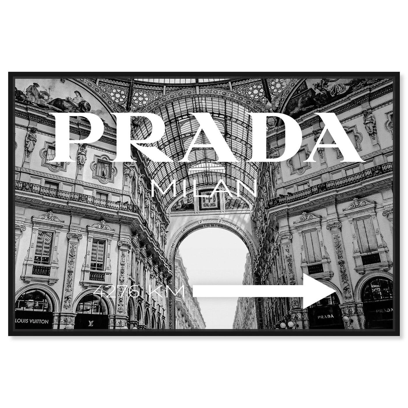 Front view of Milan Galleria Roadsign Noir featuring fashion and glam and road signs art.