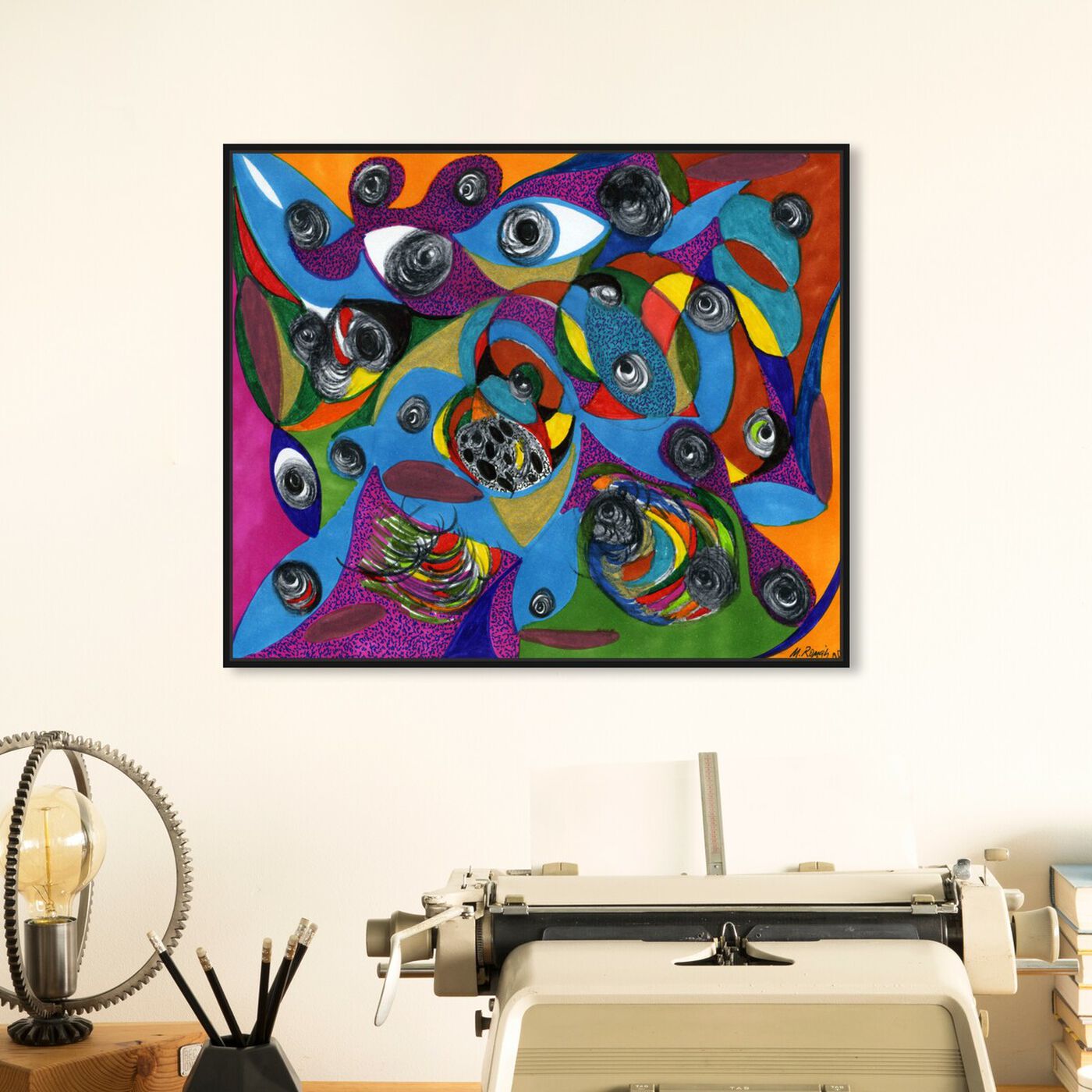 Hanging view of Eye See You featuring abstract and geometric art.