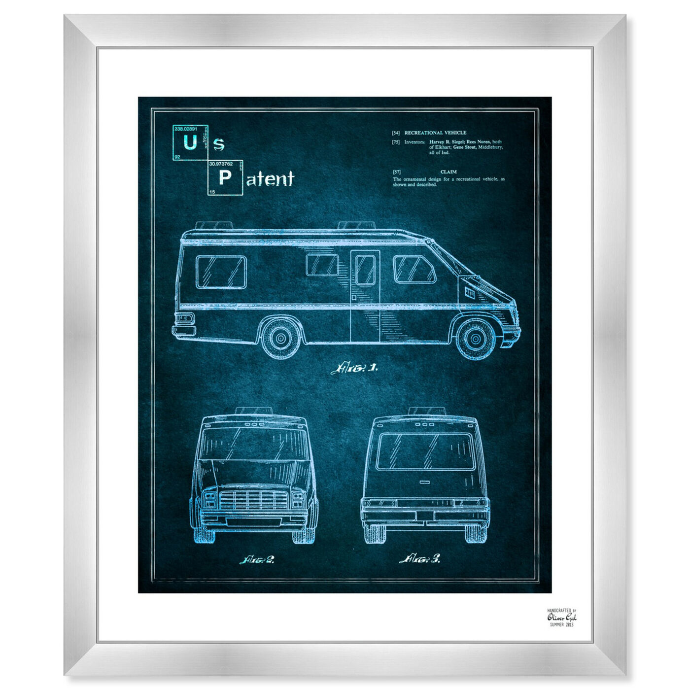 Front view of Recreational vehicle Crystal Blue featuring transportation and trucks and busses art.