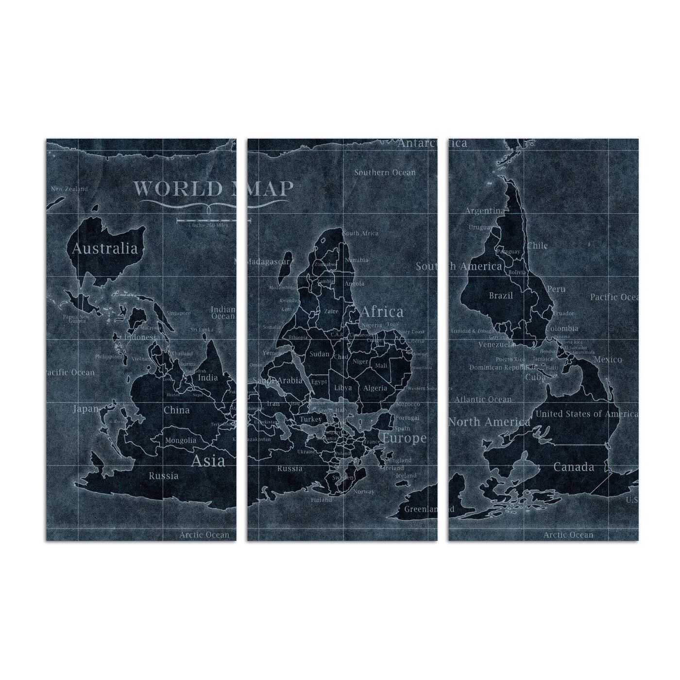 Upside-down Map of the World Noir Triptych