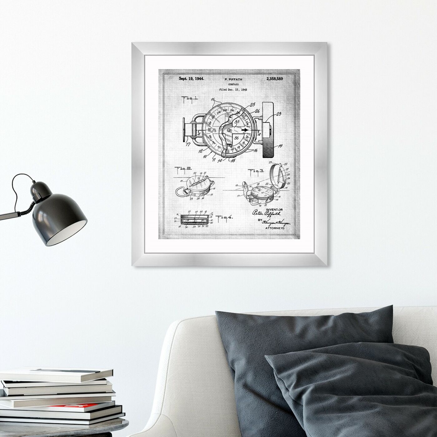Hanging view of Compass 1944 I featuring nautical and coastal and nautical terms art.