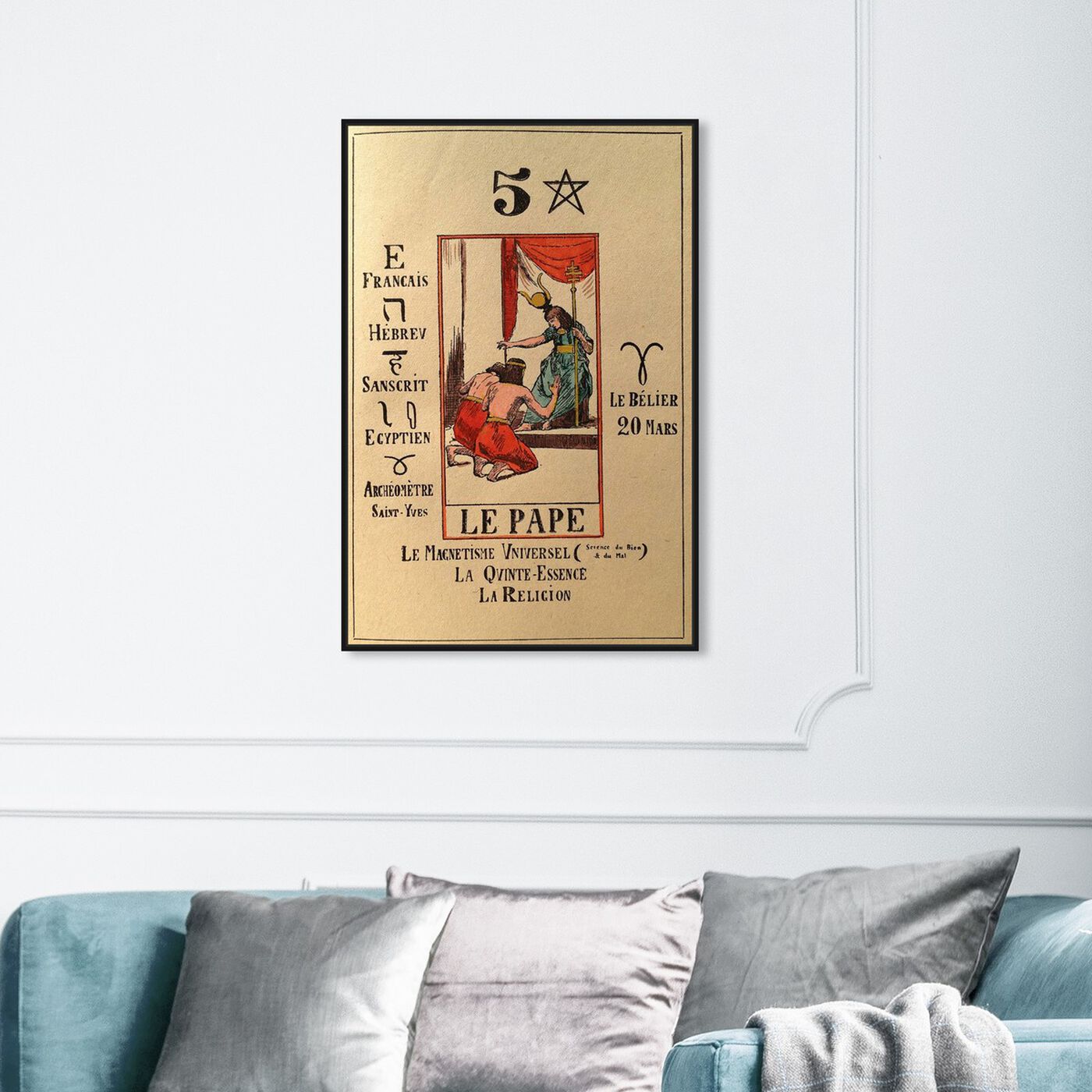Hanging view of Hierophant featuring spiritual and religious and zodiac art.